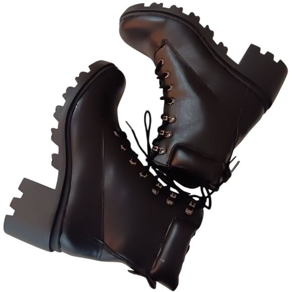 NEW Chunky Block Heel Biker Combat Boots 9 by Madden Girl Goth Punk Zips‎ Laces - Picture 2 of 9